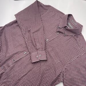 Daniel Cremieux XL Button Down Cotton Shirt Red Brown Micro Plaid‎
